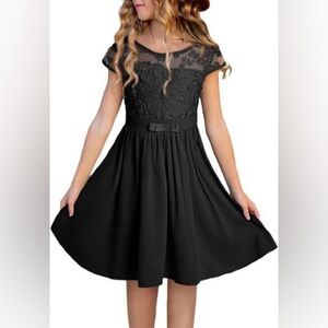 Blinean Girls Short Sleeve Dresses Lace Semi Formal Dress Black Size Dress 8-9Y